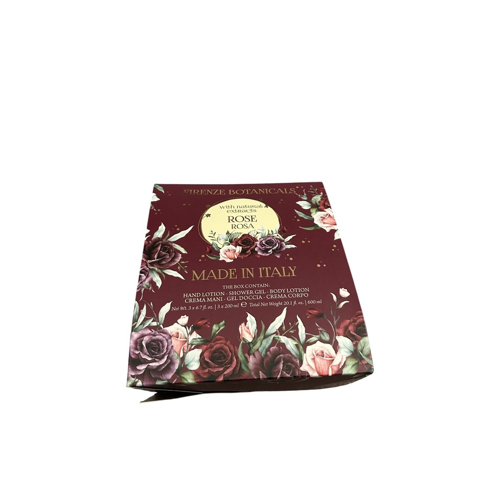 Firenze Botanicals Bath Body Gift Set Unisex 20.1oz Rose New‎ Made In Italy 3pc